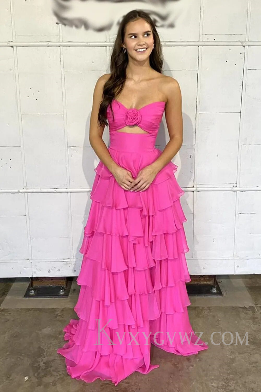 Princess Blush Sweetheart Ruffled Long Prom Dress with Slit LF132