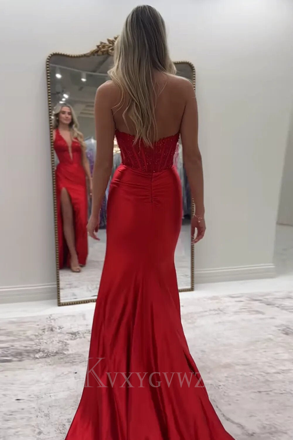 Black Halter Deep V-Neck Lace Corset Prom Dress with Slit LF134 – KVXYGVWZ