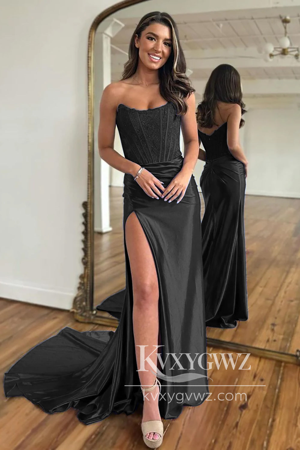 Fuchsia Conspicuous Evening Gown Sheath Corset Long Prom Dress with Slit LF1345