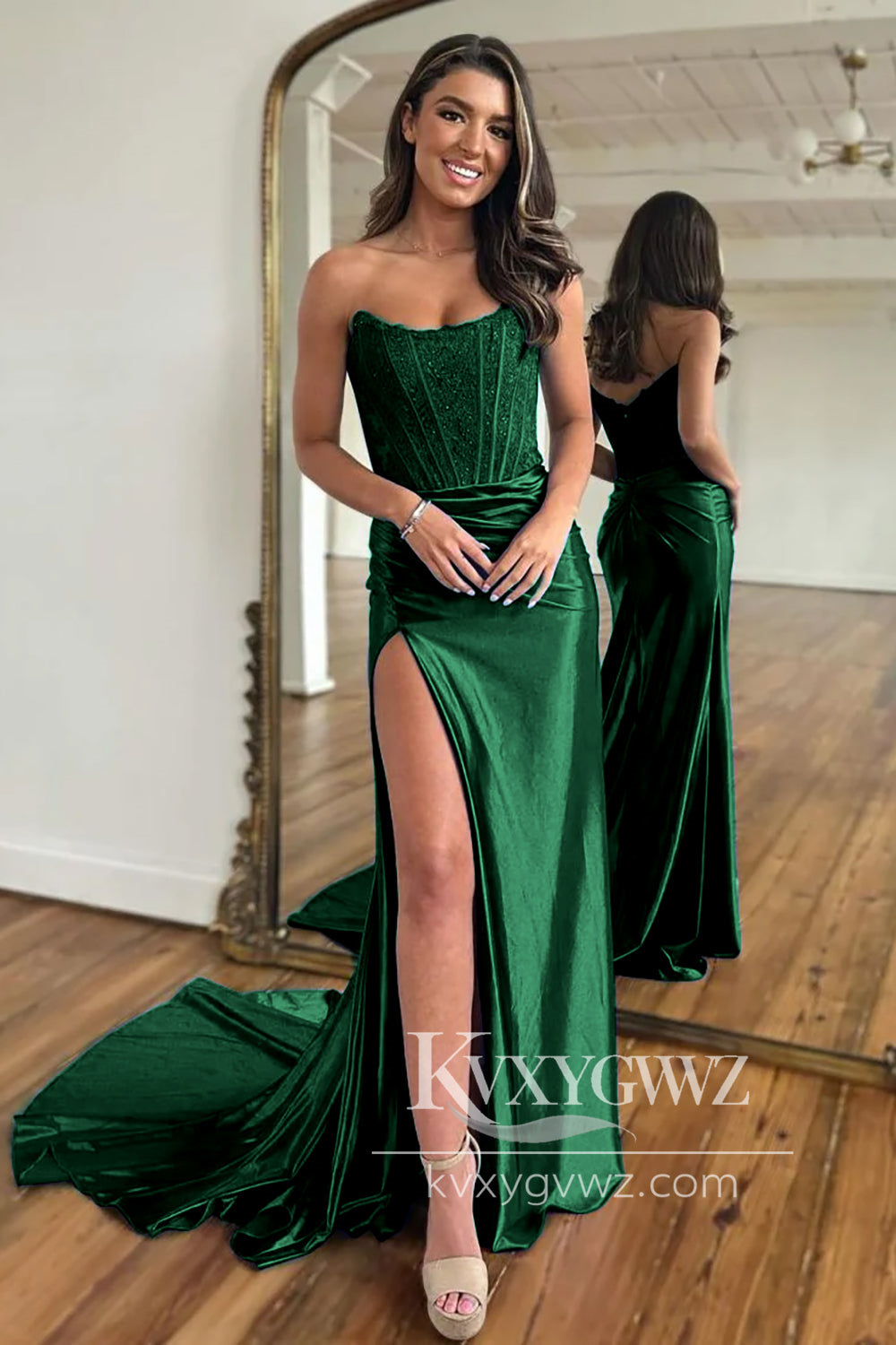 Fuchsia Conspicuous Evening Gown Sheath Corset Long Prom Dress with Slit LF1345