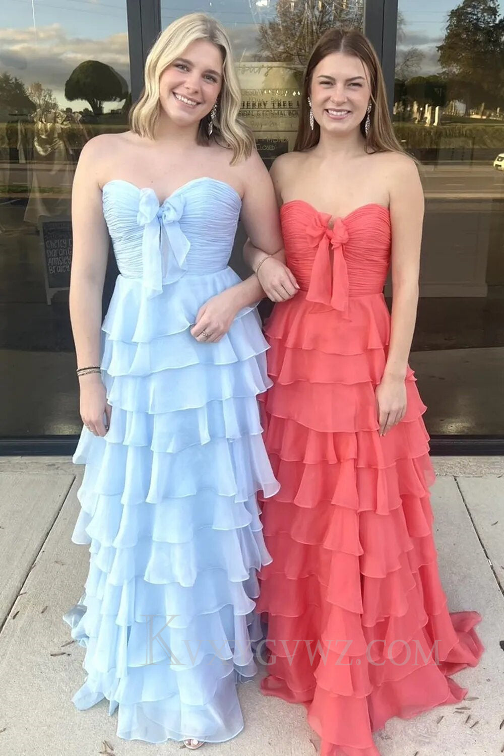 Tiered Fuchsia A-Line Sweetheart Prom Dress with Slit LF135