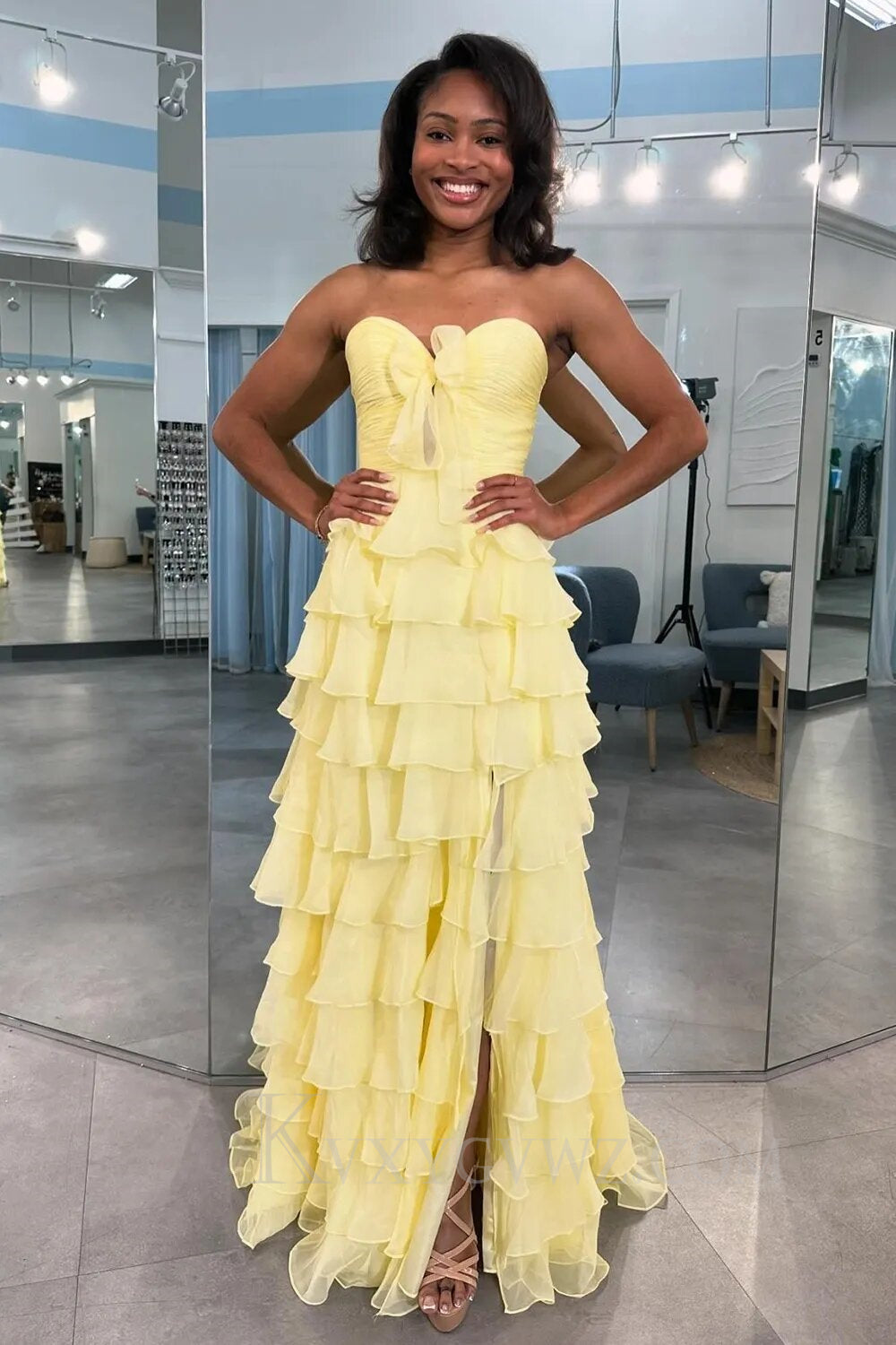 Tiered Fuchsia A-Line Sweetheart Prom Dress with Slit LF135