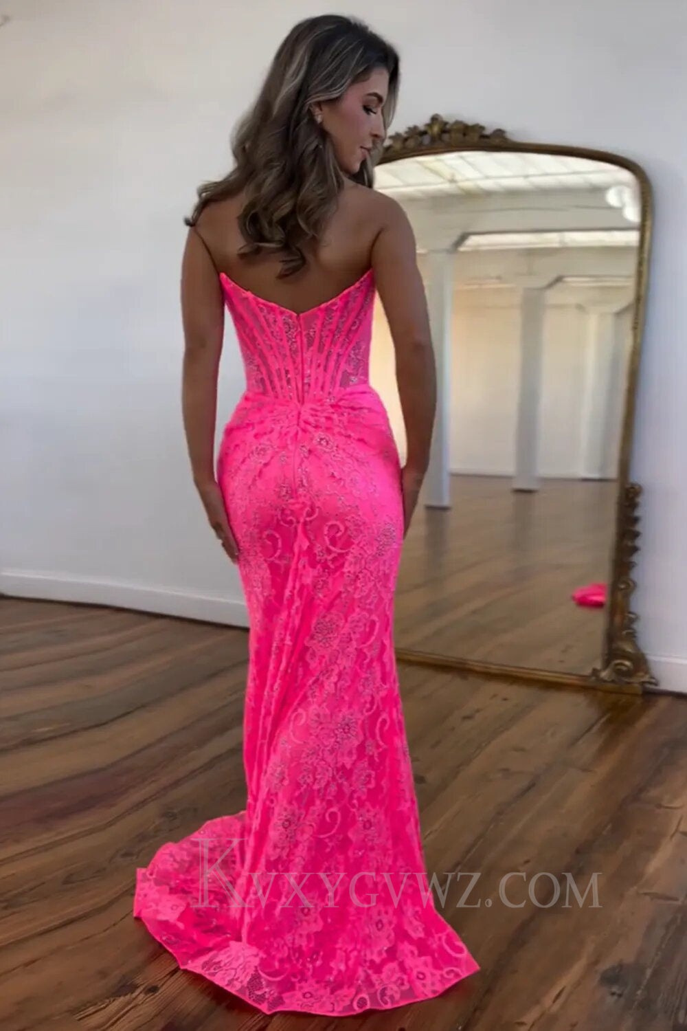 Sparkly Mermaid Black Strapless Corset Prom Dress with Appliques LF136
