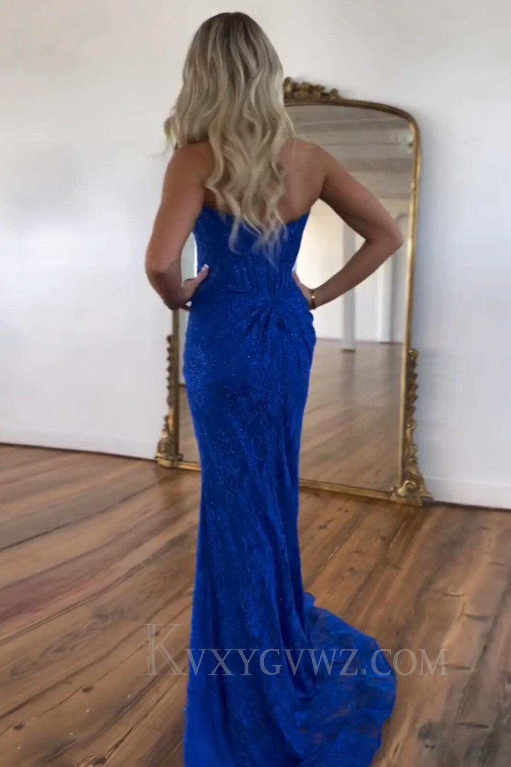 Sparkly Mermaid Black Strapless Corset Prom Dress with Appliques LF136
