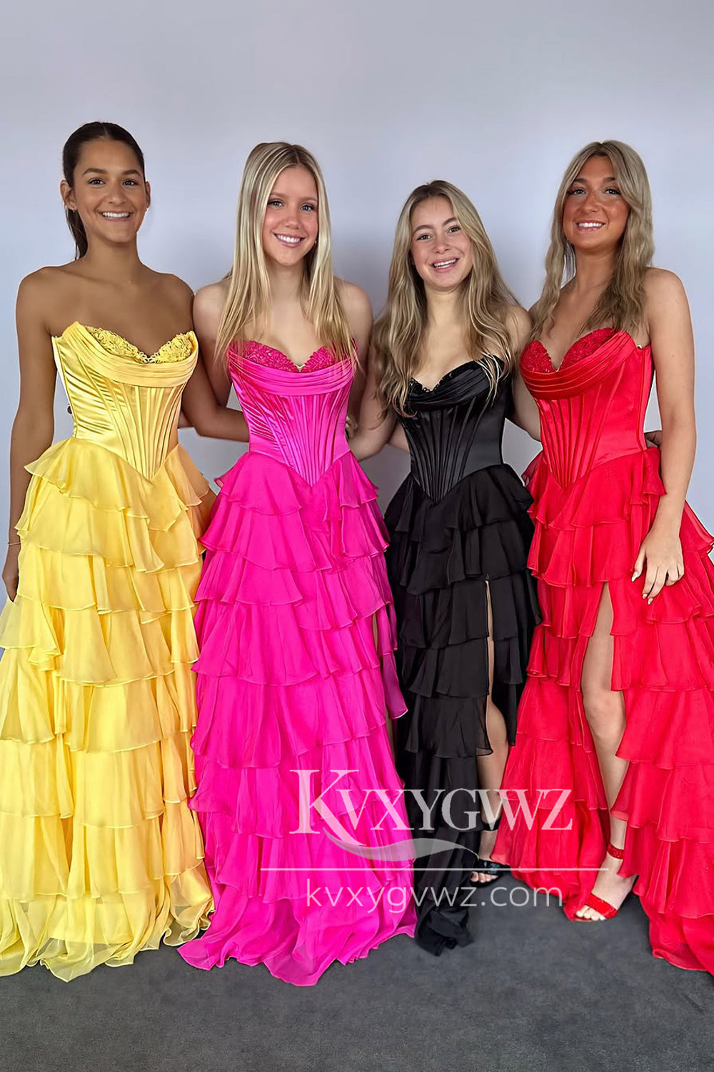 A-Line Sweetheart Evening Gown Ruffle Tiered Long Prom Dress with Slit LF1374