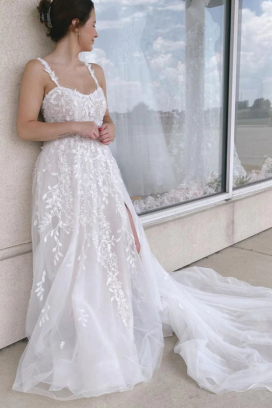 Glamorous A Line Sweetheart Tulle Wedding Dresses Gown with Appliques HS761