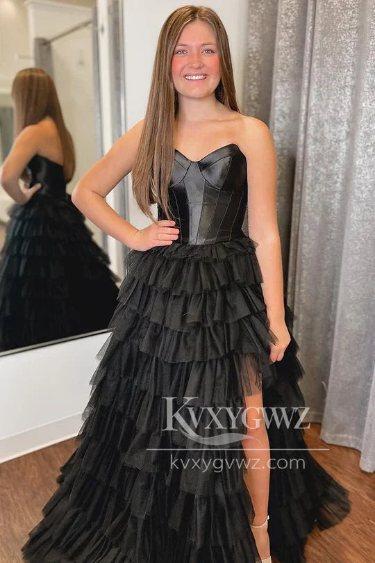 Dazzling A-line Ball Gown Sweetheart Tiered Evening Gown Tulle Prom Dress LF1418