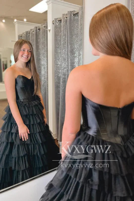 Dazzling A-line Ball Gown Sweetheart Tiered Evening Gown Tulle Prom Dress LF1418