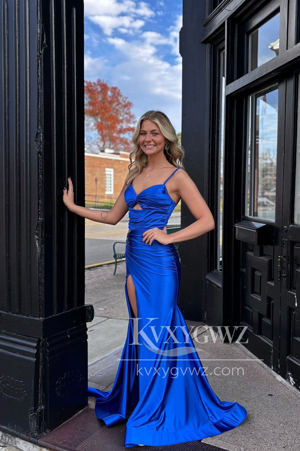 Stunning Mermaid Sweetheart Evening Gown Royal Blue Satin Long Prom Dress LF1429