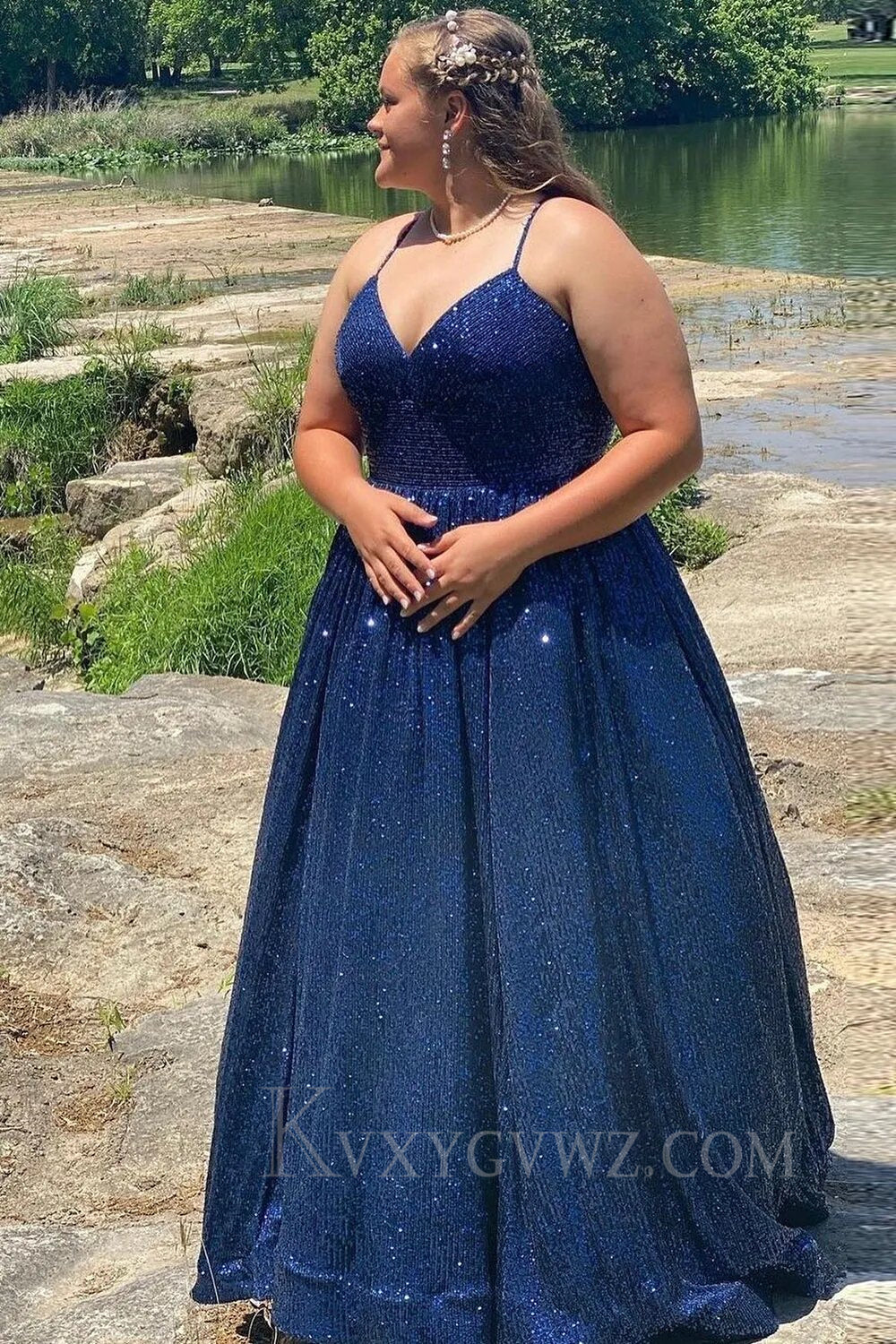 Sparkly Fuchsia Sequins A-Line Spaghetti Strap Long Prom Dress LF153