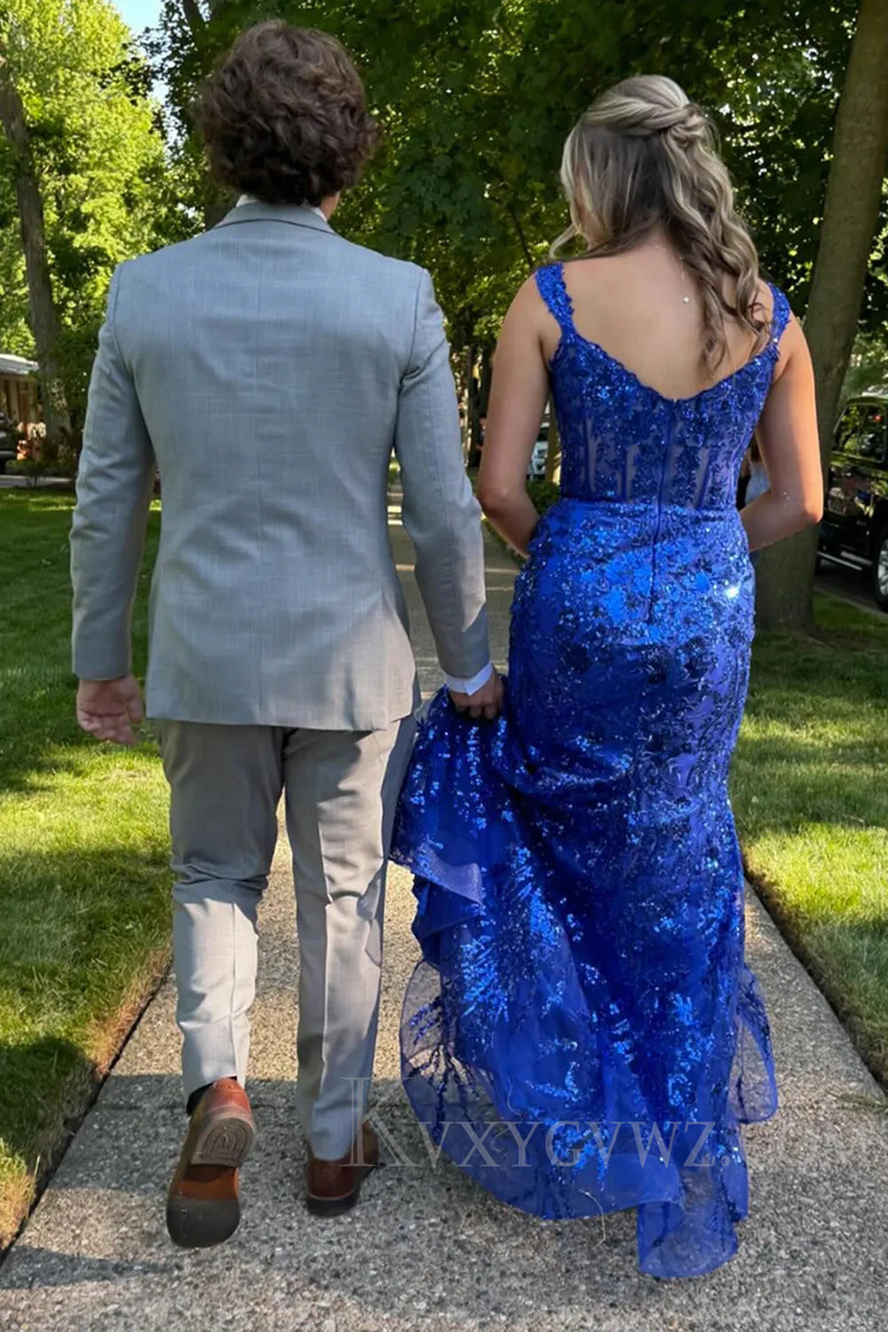 Sparkly Mermaid Golden Long Sequins Prom Dress With Slit LF155