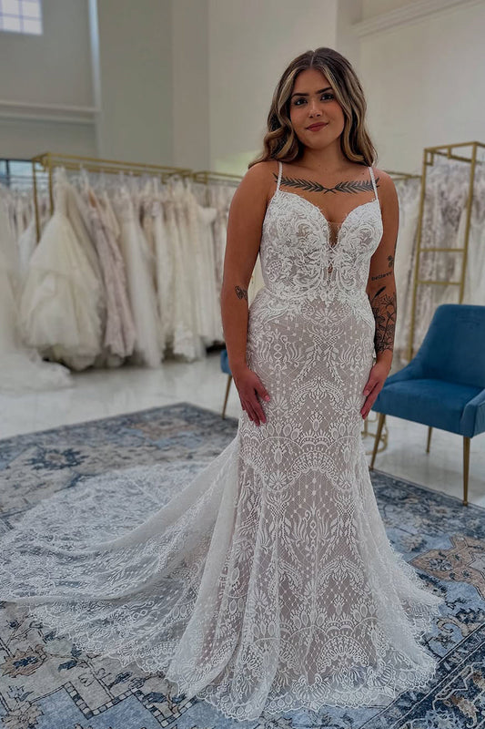 Mermaid Sweetheart Lace Wedding Dresses Gown with Train HS809