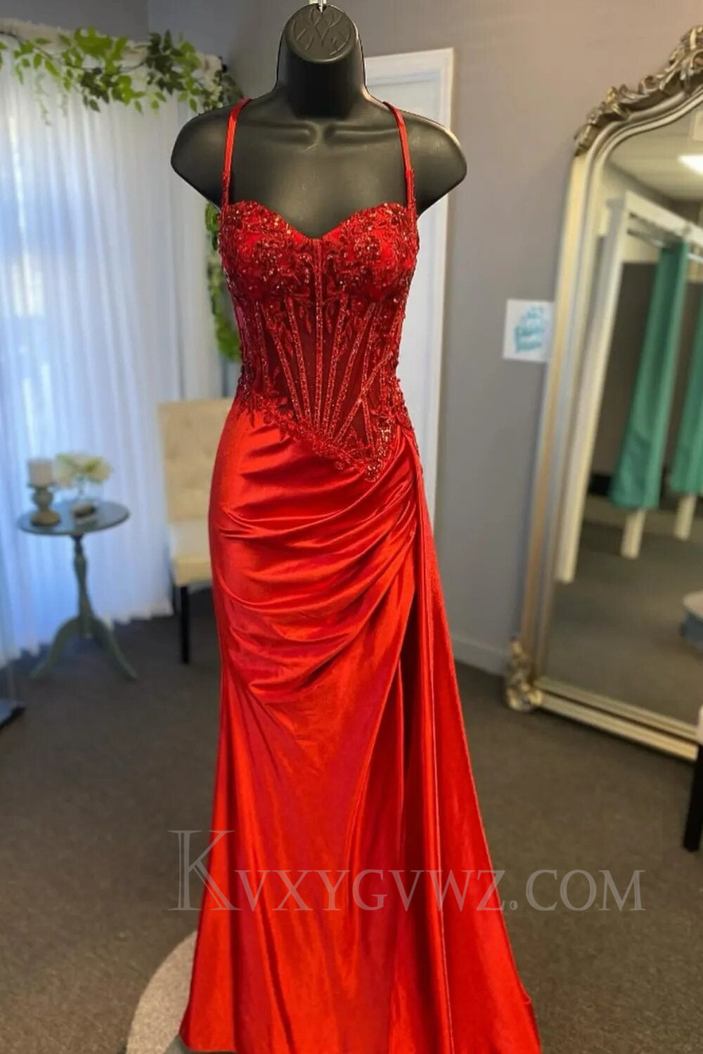 Sparkly Green Corset Sequins Long Prom Dress With Slit LF017