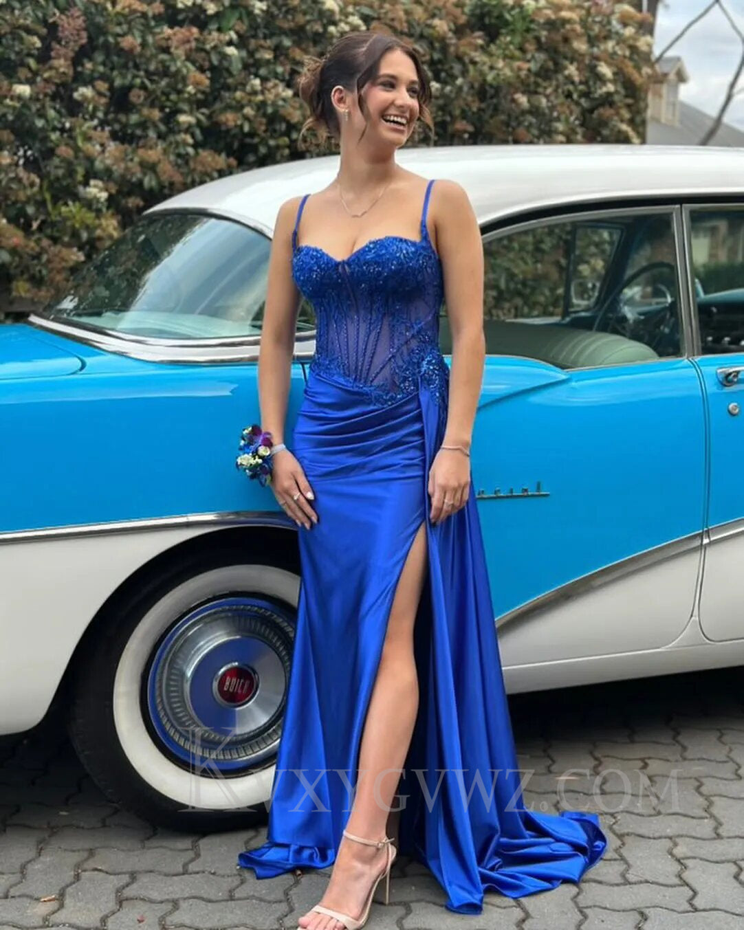 Sparkly Green Corset Sequins Long Prom Dress With Slit LF017