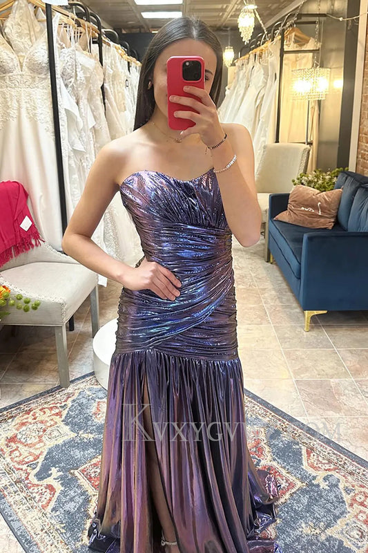 Sparkly Purple Sweetheart Metallic Long Prom Dress LF176
