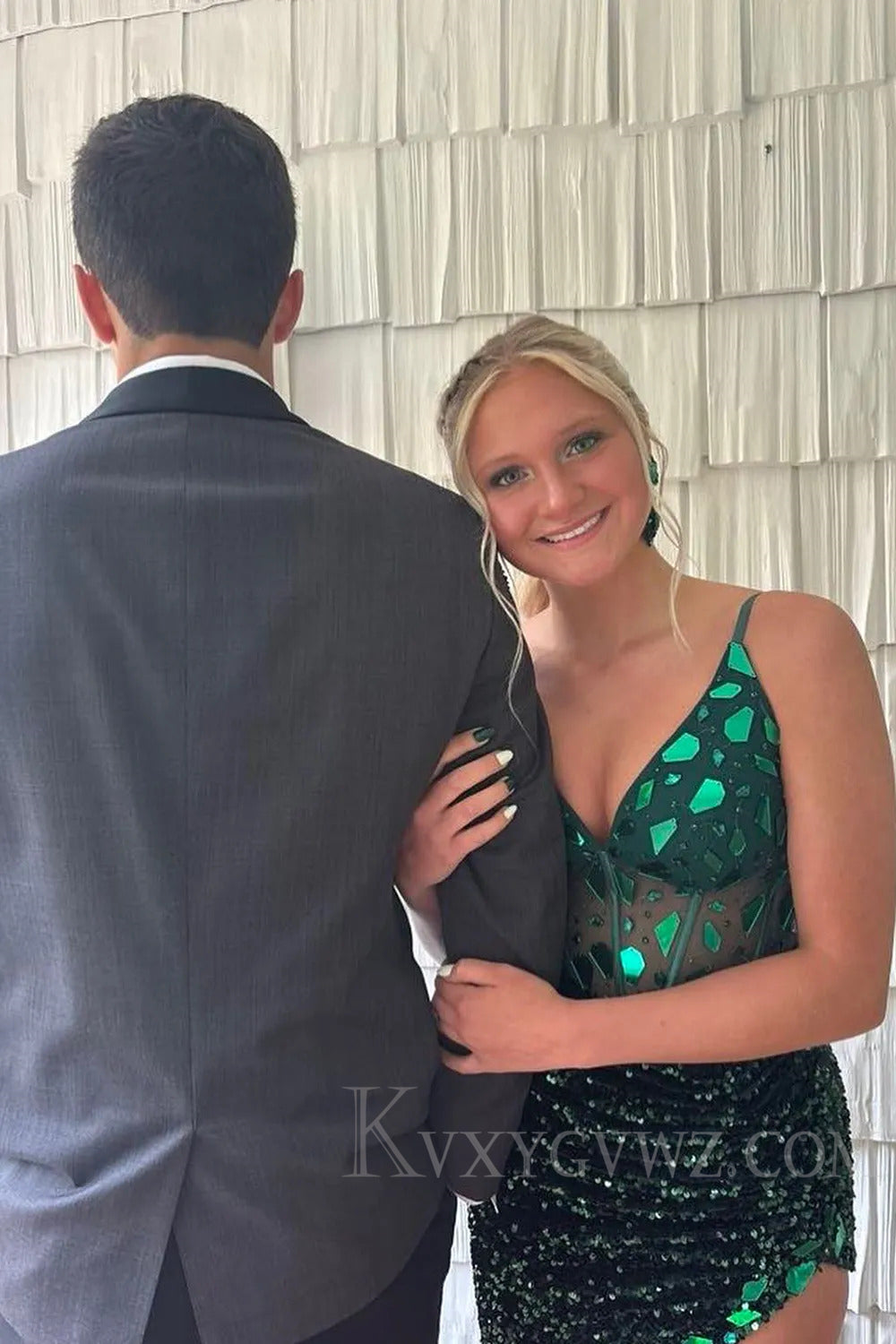 Sparkly Black Mermaid Mirror Long Beaded Prom Dress with Slit LF186