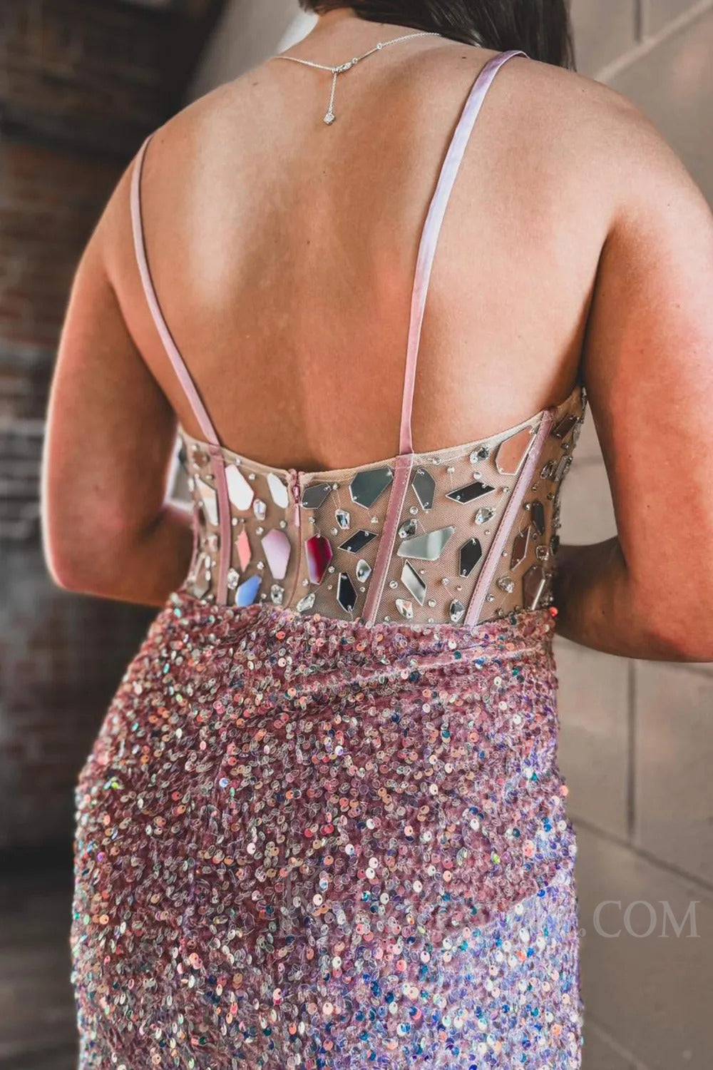 Sparkly Black Mermaid Mirror Long Beaded Prom Dress with Slit LF186