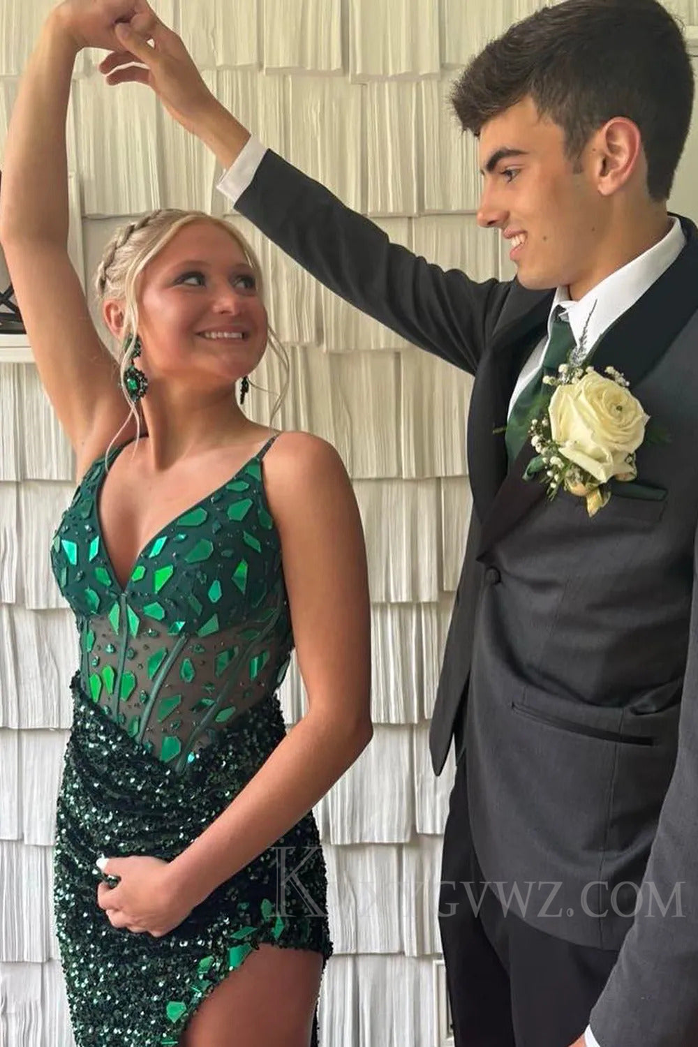 Sparkly Black Mermaid Mirror Long Beaded Prom Dress with Slit LF186