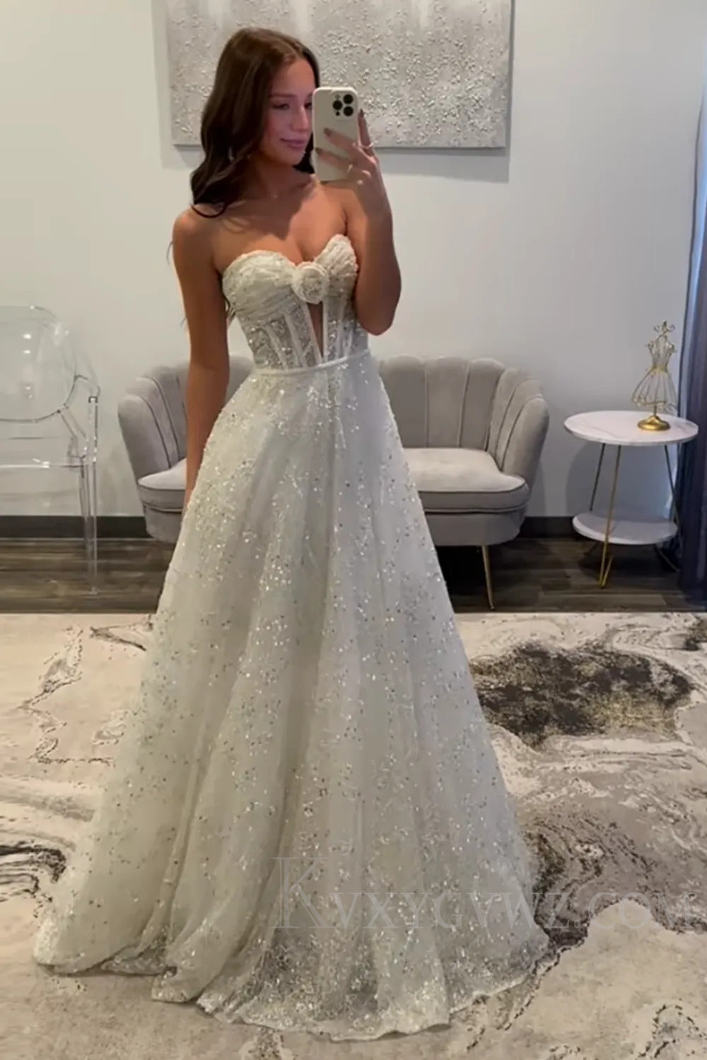 Sparkly White Long A Line Sweetheart Prom Dress LF192