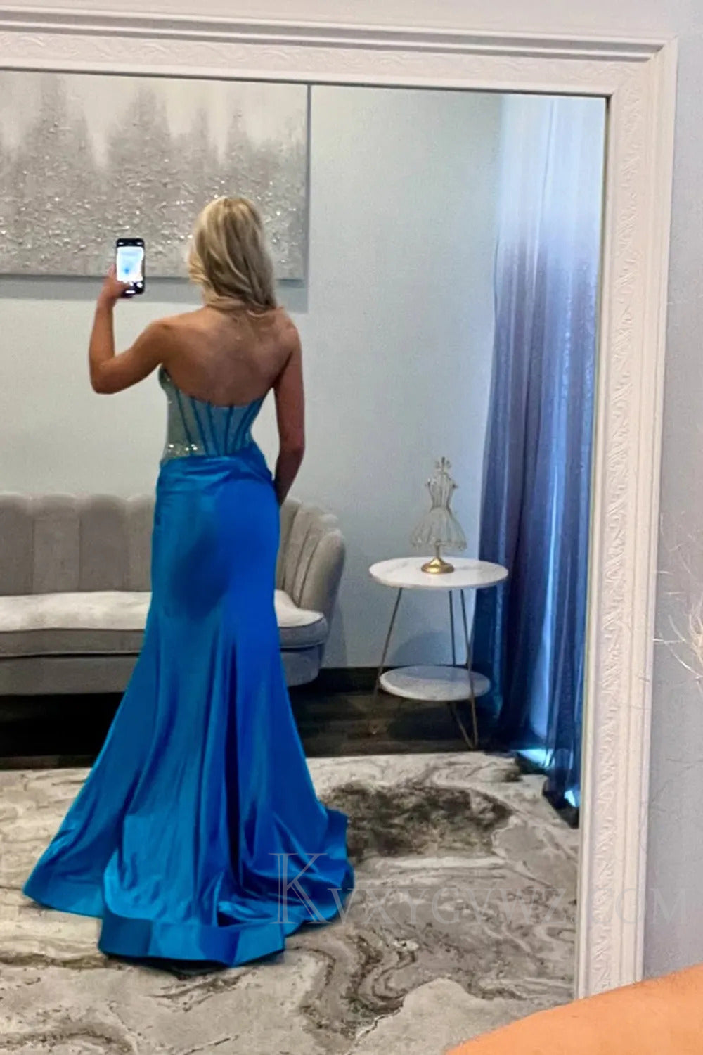 Sweetheart Sparkly Corset Blush Mermaid Prom Dress with Slit LF205