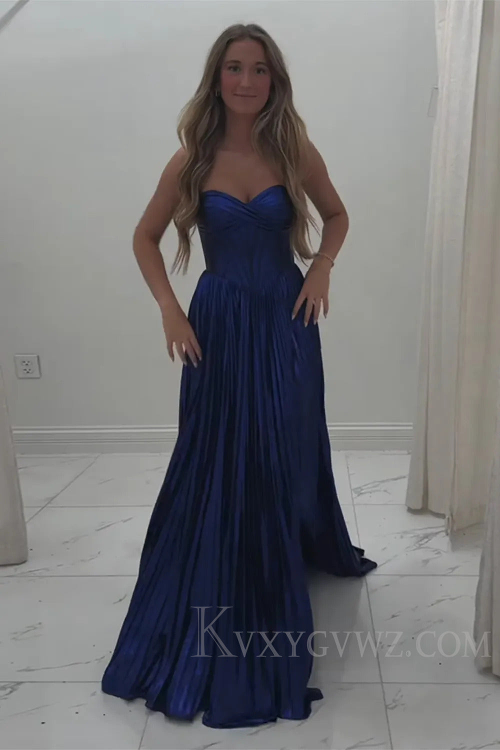 Elegant Metallic Royal Blue Corset Prom Dress with Slit LF212