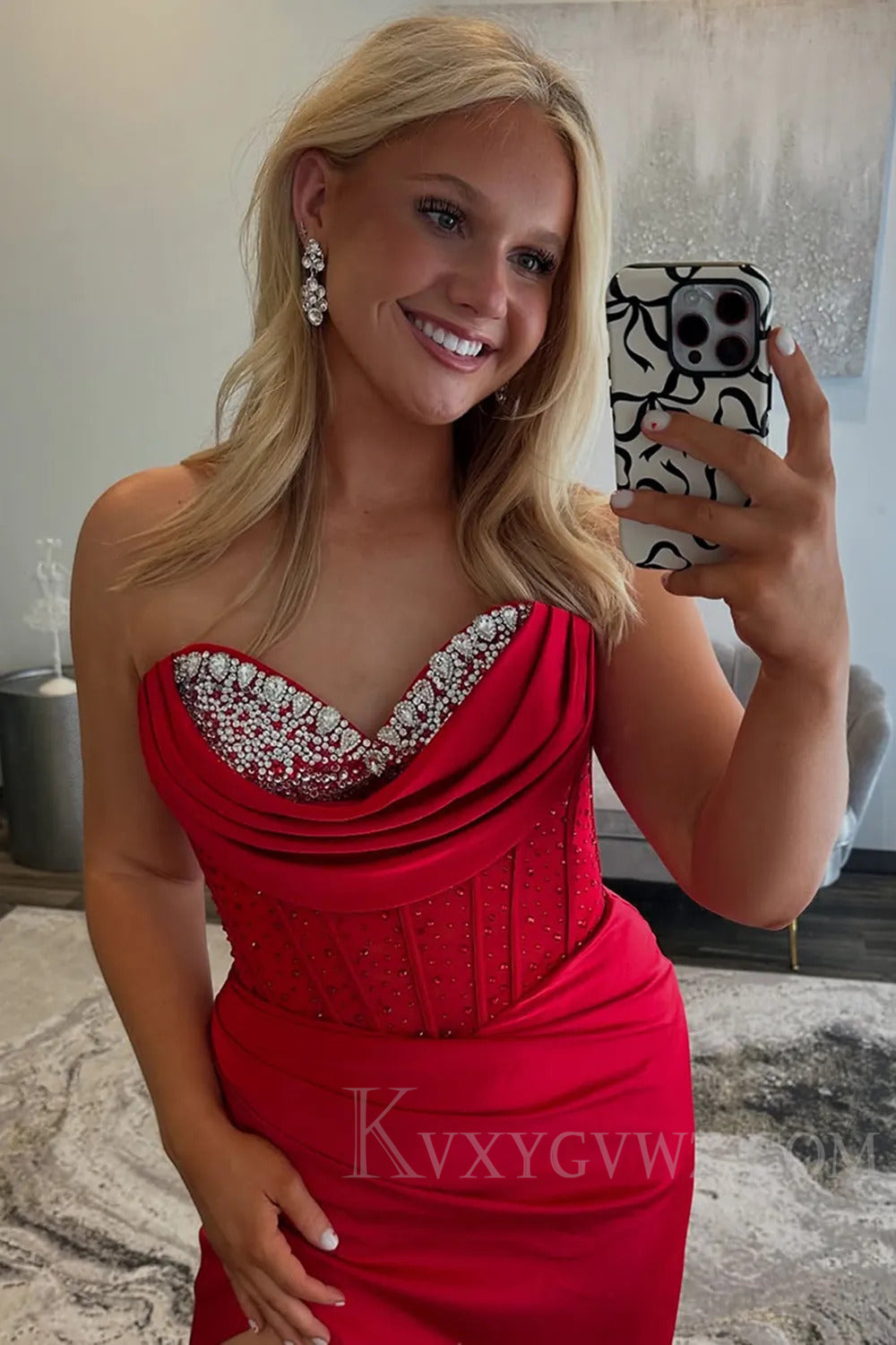 Corset Sparkly Red Sweetheart Prom Dress with Beadings LF220