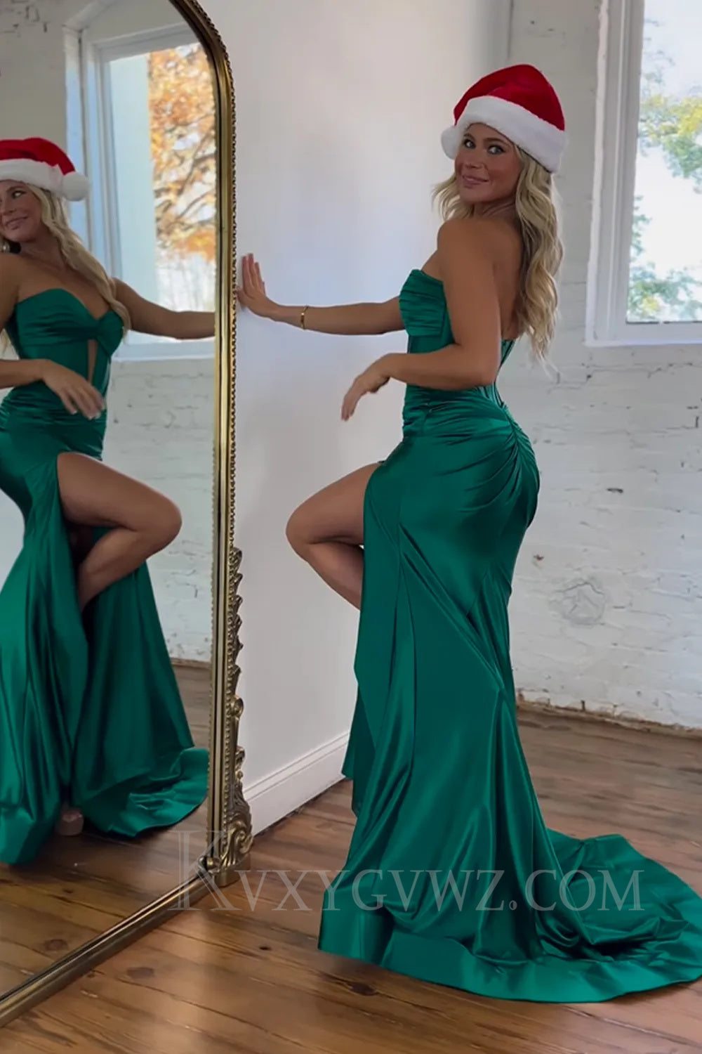Dark Green Mermaid Sweetheart Sweep Train Long Prom Dress with Slit LF023