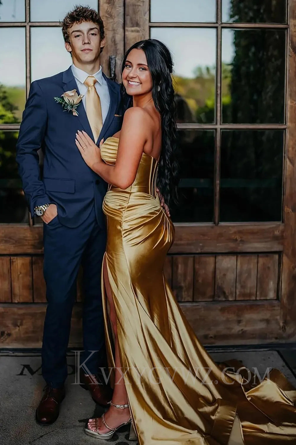 Dark Green Mermaid Sweetheart Sweep Train Long Prom Dress with Slit LF023