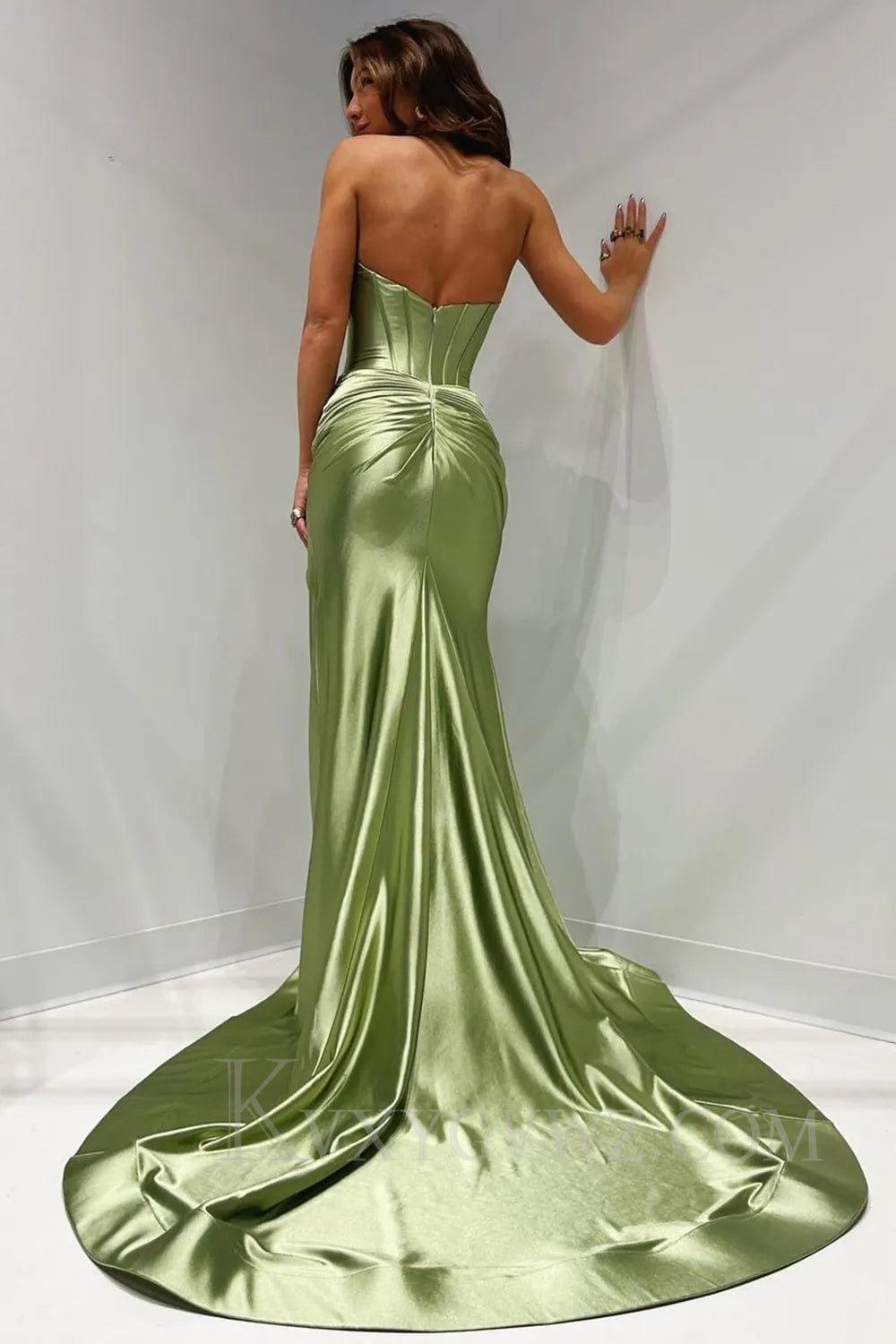 Dark Green Mermaid Sweetheart Sweep Train Long Prom Dress with Slit LF023