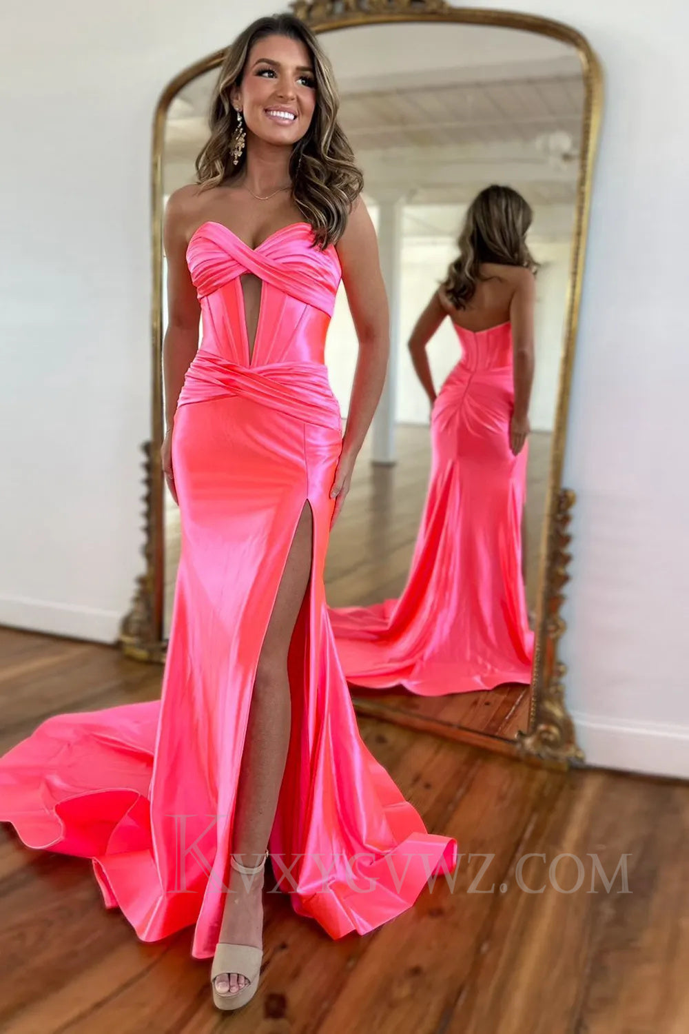 Dark Green Mermaid Sweetheart Sweep Train Long Prom Dress with Slit LF023