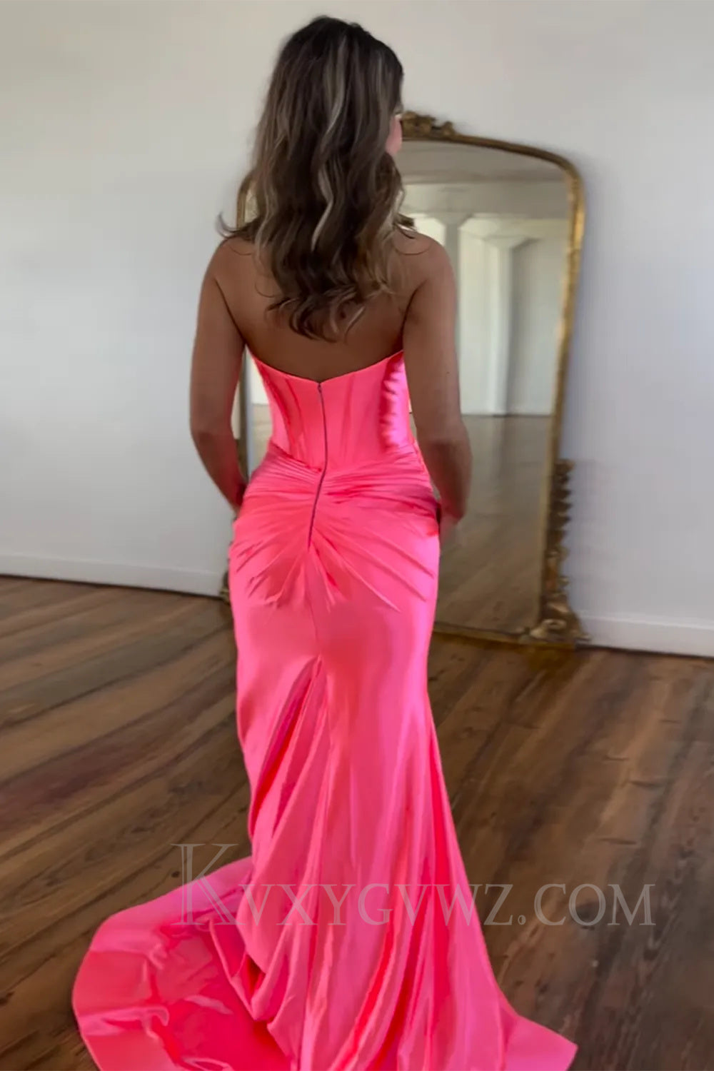 Dark Green Mermaid Sweetheart Sweep Train Long Prom Dress with Slit LF023