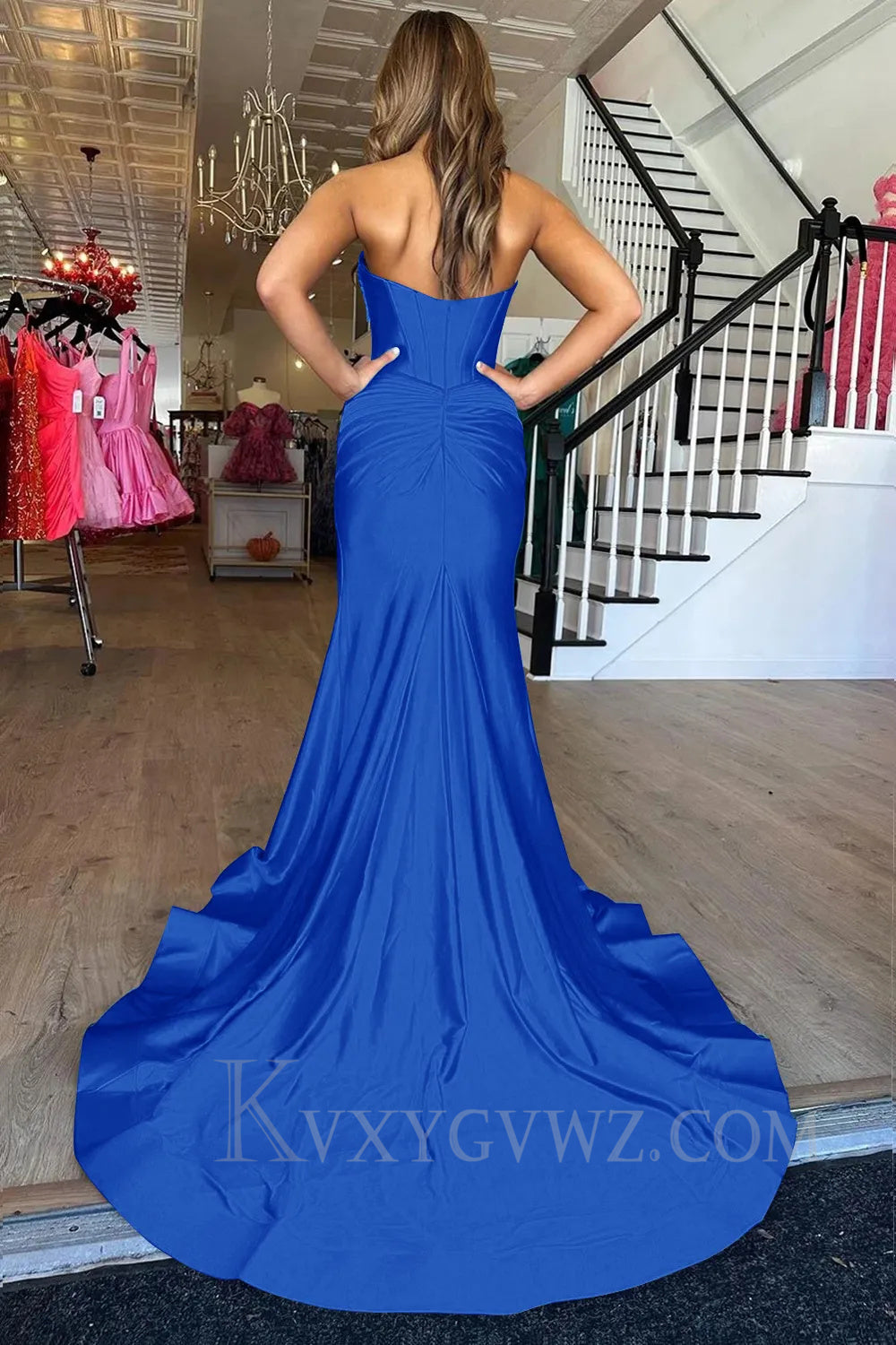 Dark Green Mermaid Sweetheart Sweep Train Long Prom Dress with Slit LF023