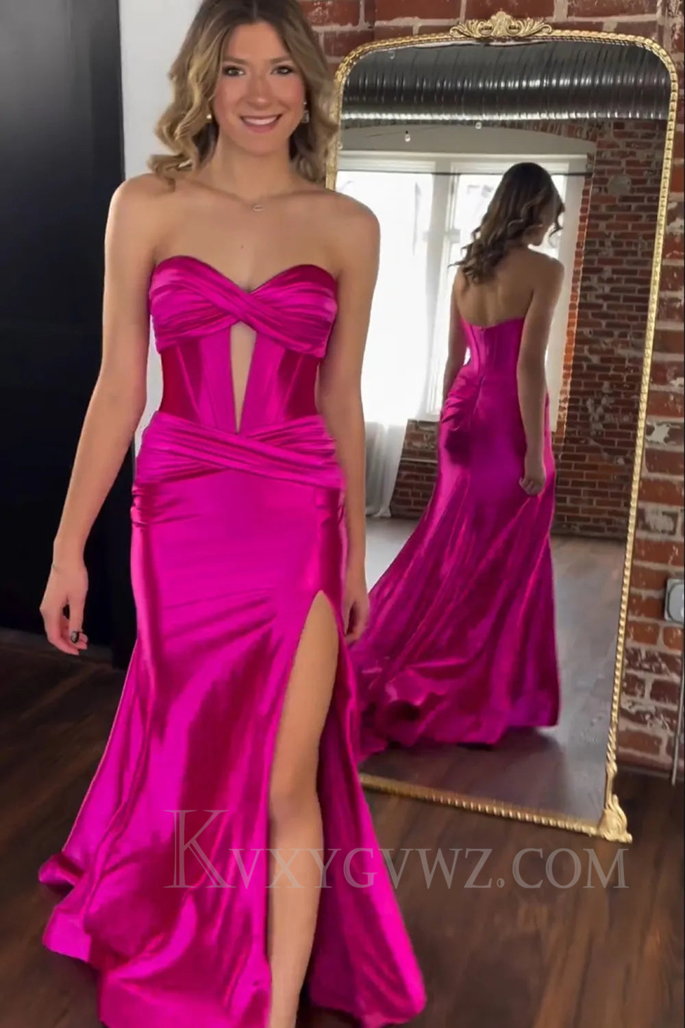 Dark Green Mermaid Sweetheart Sweep Train Long Prom Dress with Slit LF023