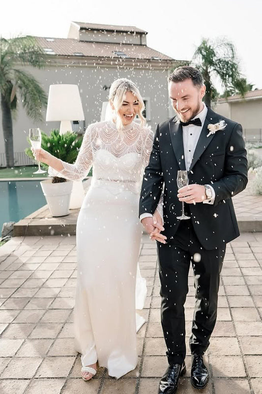 Dazzling Mermaid Round Neck Long Sleeves Wedding Dresses Gown with Lace Top HS817