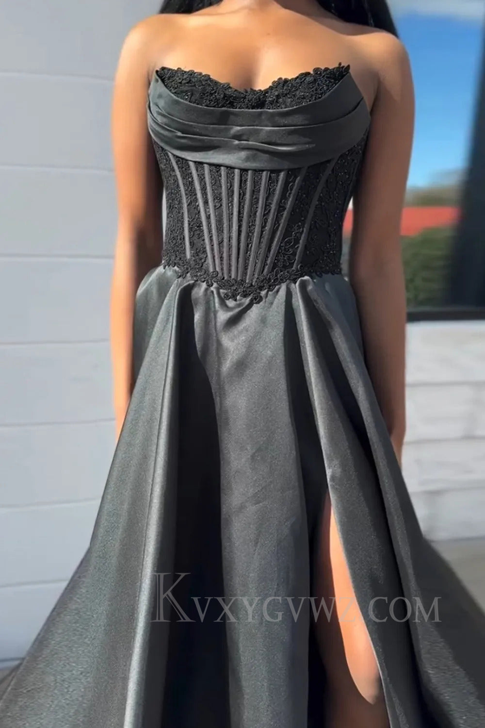 Black Sweetheart A Line Corset Prom Dress LF257