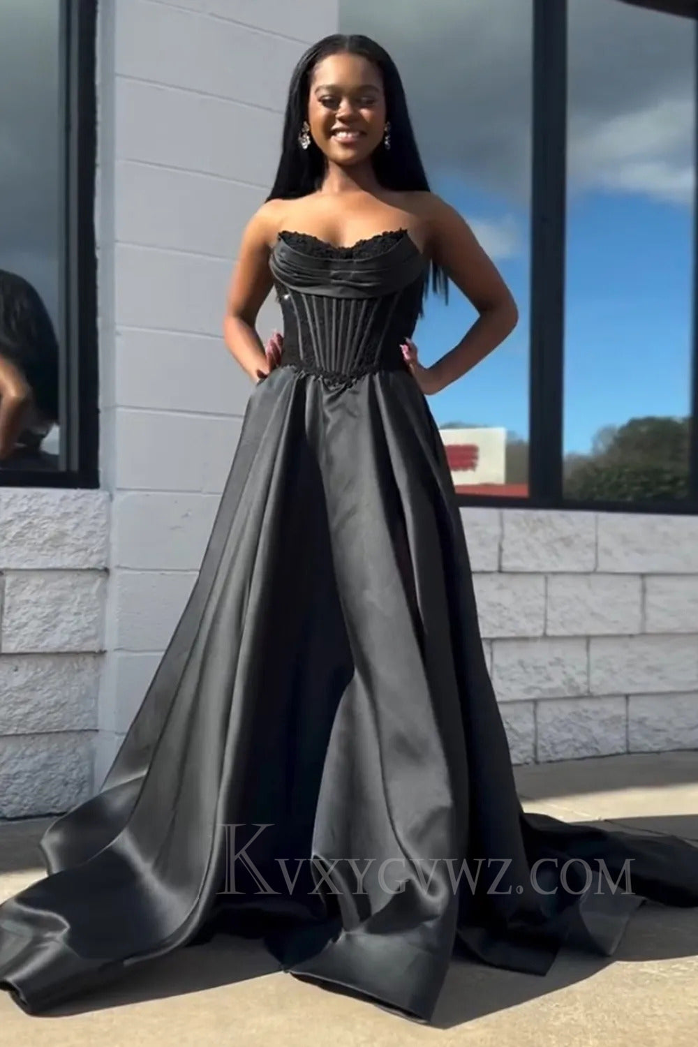 Black Sweetheart A Line Corset Prom Dress LF257
