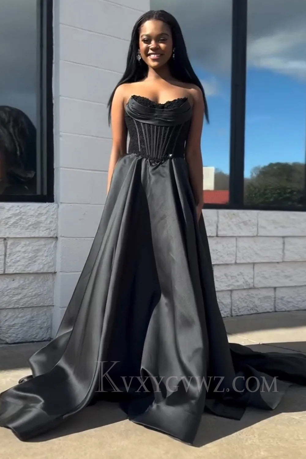 Black Sweetheart A Line Corset Prom Dress LF257