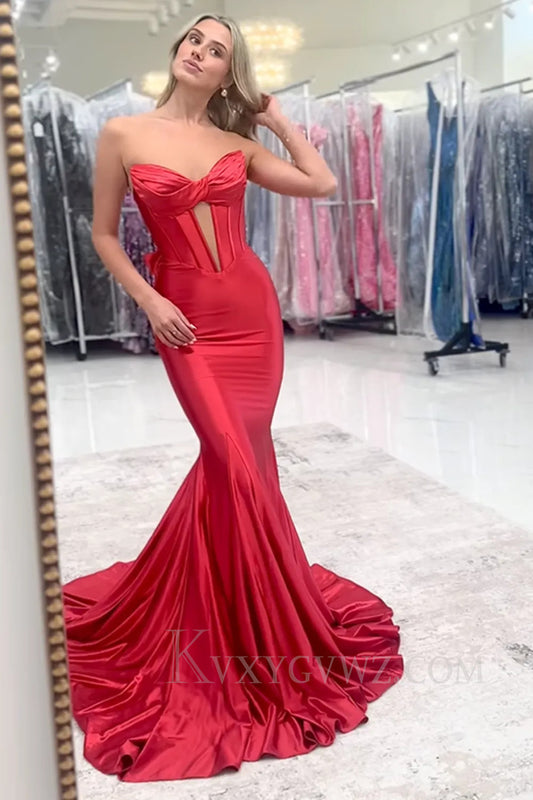 Sweetheart Red Cut Out Mermaid Long Prom Dress LF272