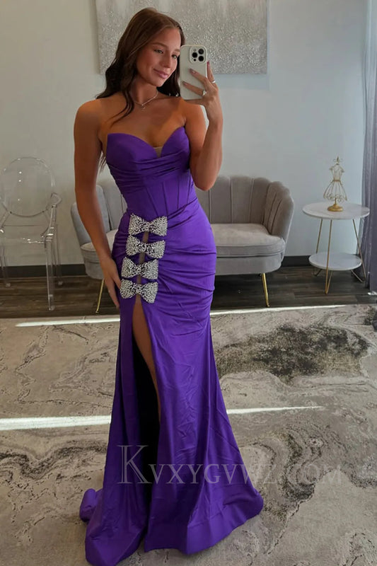 Chic Purple Corset Sweetheart Mermaid Prom Dress with Slit LF275