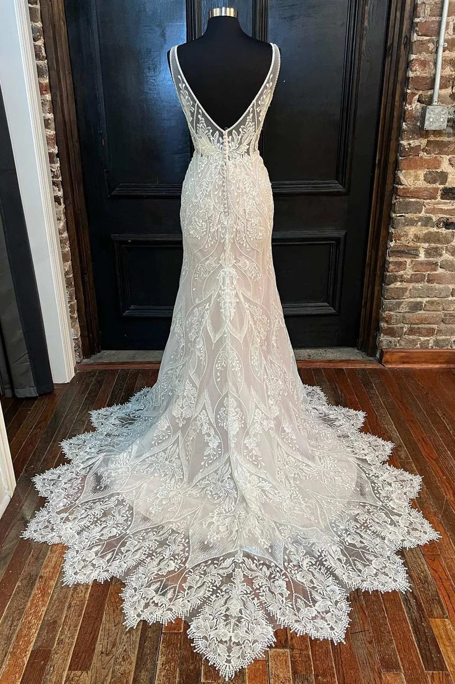 Bohemian Mermaid V Neck Lace Wedding Dresses Gown HS940
