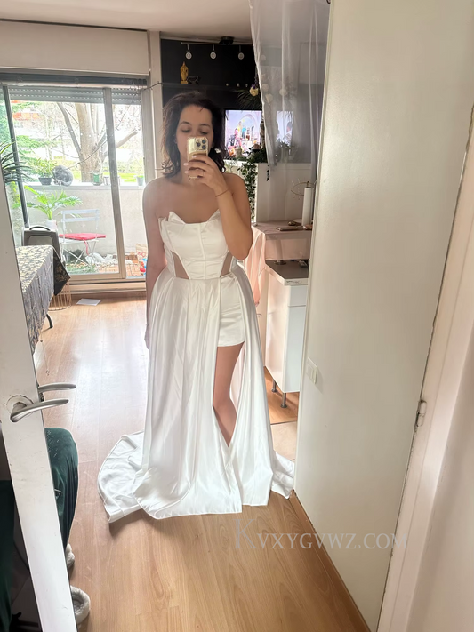 Sweetheart Satin Sweep Train Wedding Gown/Dress With Long Sleeves HS409