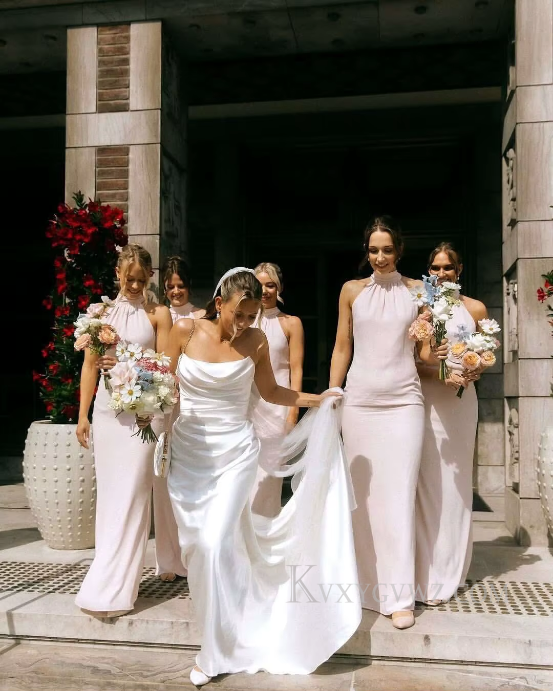 Strapless Satin Ruffles Sweep Train Wedding Gown/Dress HS408
