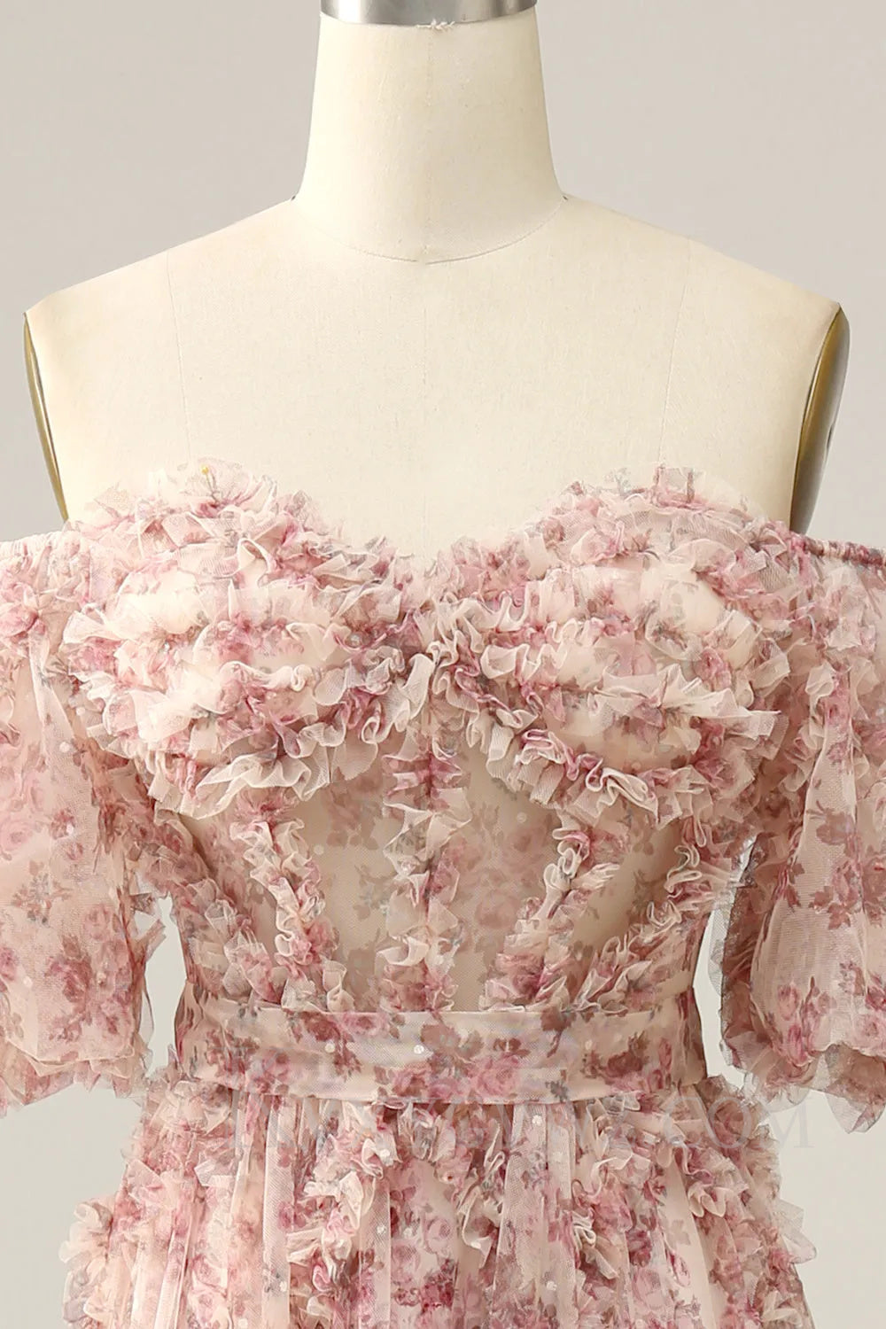 Ivory Red Flower Off The Shoulder Prom Dress LF030