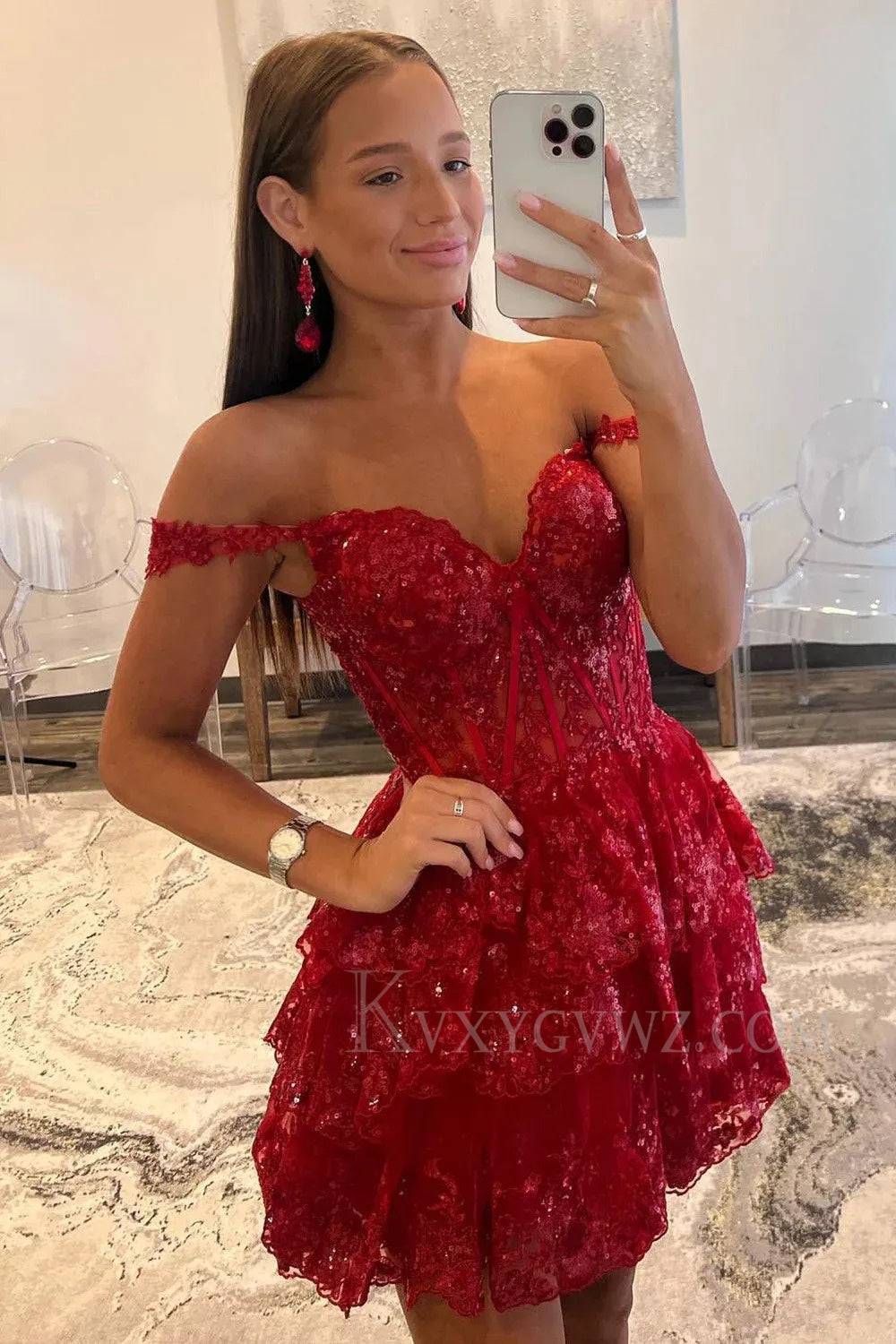 Elegant Off The Shoulder Blue A line Cocktail/Prom Dress LF370