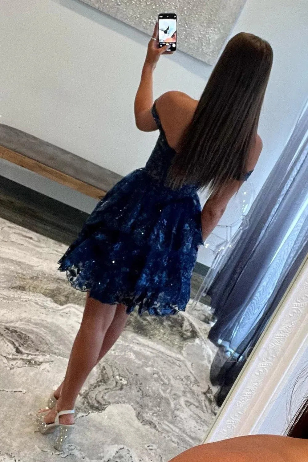 Elegant Off The Shoulder Blue A line Cocktail/Prom Dress LF370