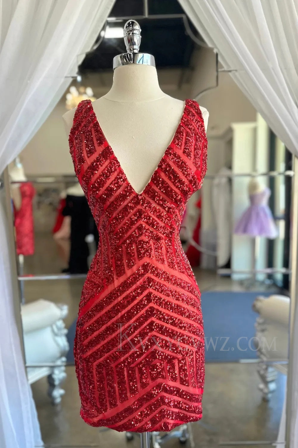 Sparkly White Sequins V-Neck Tight Homecoming/Cocktail Dress LF305