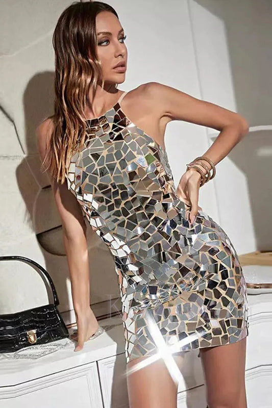 Silver Sparkly Mirror Tight Short Homecoming/Cocktail Dress LF308