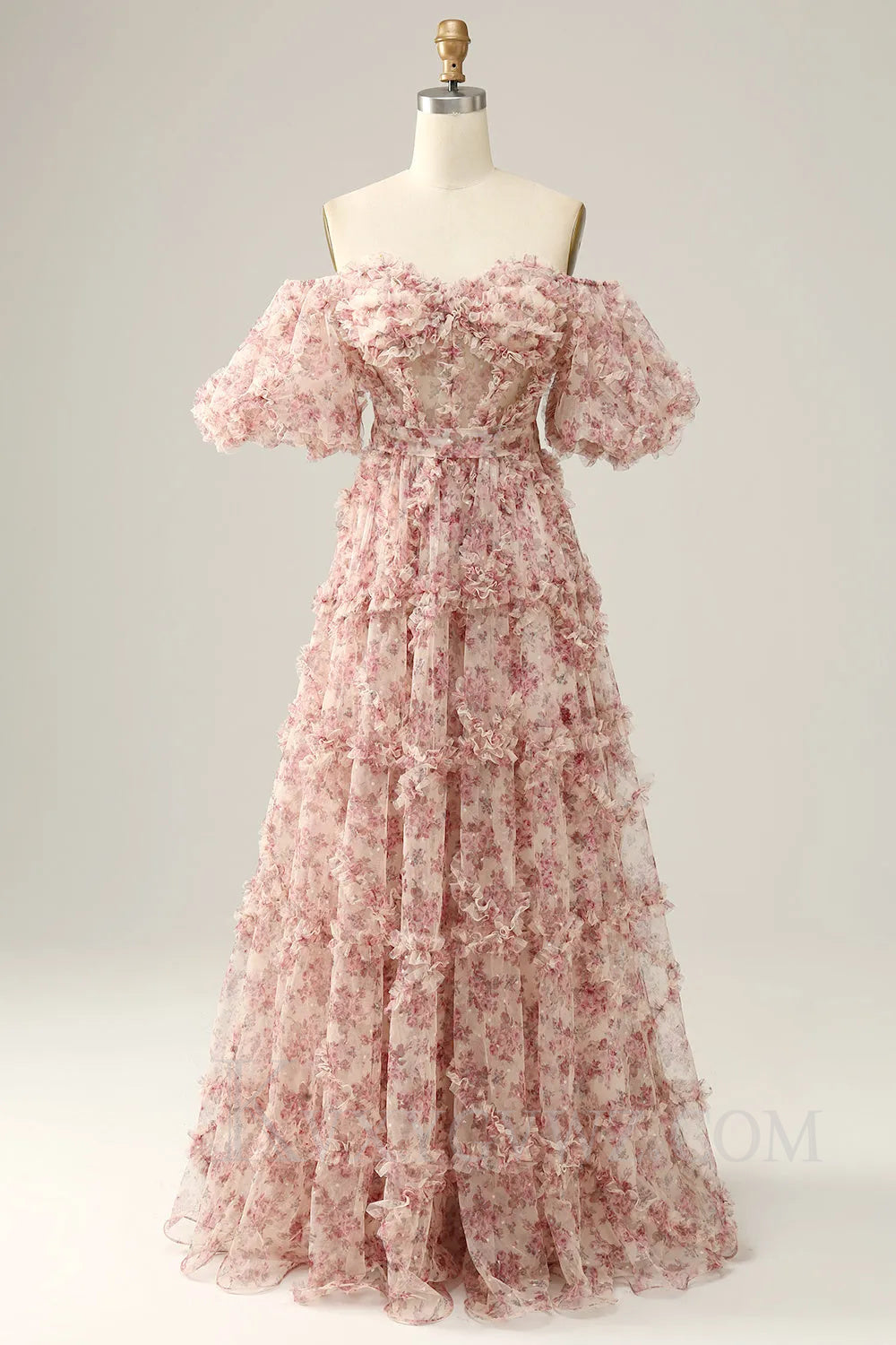Ivory Red Flower Off The Shoulder Prom Dress LF030