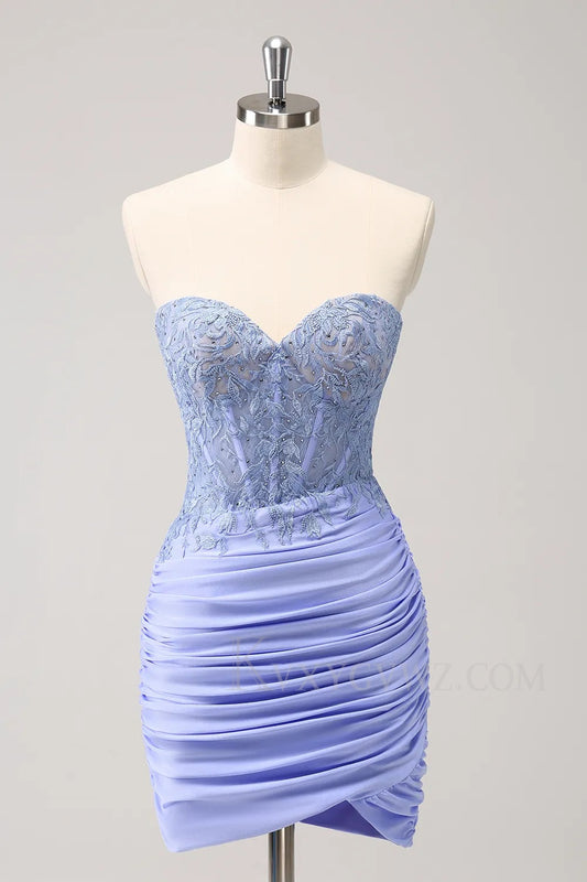 Sparkly Strapless Corset Lilac Sequins Short Tight Homecoming/Cocktail Dress LF312