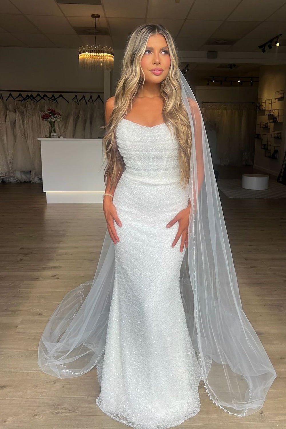 Mermaid Beading Sequins Sweetheart Long Wedding Dresses Gown HS933